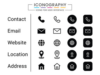 Name phone website contact location address email icons vector illustration. Business Card Icon Set. Vector minimal symbols with sign of name, phone, location, website, fax