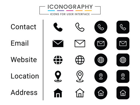 Name phone website contact location address email icons vector illustration. Business Card Icon Set. Vector minimal symbols with sign of name, phone, location, website, fax