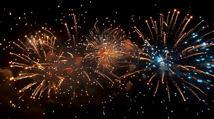 Obraz premium A photorealistic image of a vibrant fireworks display illuminating the night sky with a dazzling array of colors and shapes, perfect for Independence Day celebrations and summer events.