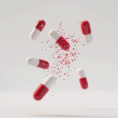 Cinematic pills falling through the air, captured in motion