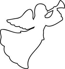 Angel blowing trumpet outline icon.  
 Angel outline vector.
simple angel line vector.
