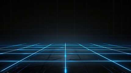 Obraz premium black cinematic background with a thin blue line grid over it, photorealistic