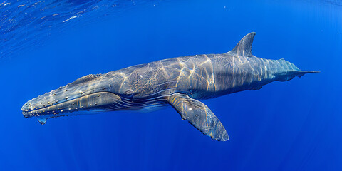 Naklejka premium A whale is swimming in the ocean