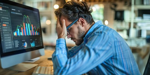 Frustrated Analyst Reviewing Financial Data on Computer