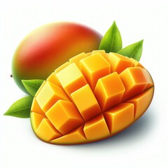 Mango pieces and slices isolated on a white background 