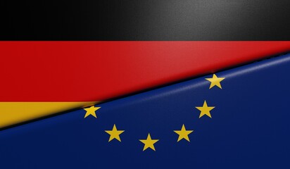 Obraz premium drapeaux Allemand et Européen plié et collés ensemble avec texture de tissus - rendu 3D