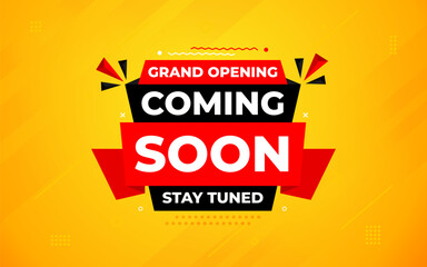 Coming Soon Sale Banner vector template. Grand Opening vector graphic element. Super shop label Promo design. Product opening festival background collection.