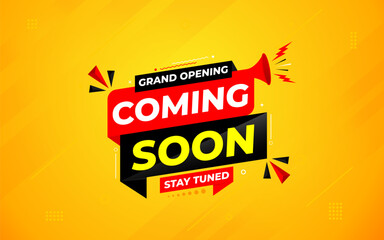 Coming Soon Sale Banner vector template. Grand Opening vector graphic element. Super shop label Promo design. Product opening festival background collection.
