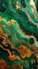 a close up photo of  liquid green and gold marble and gold, ideal image for a mobile phone wallpaper or Instagram story cover