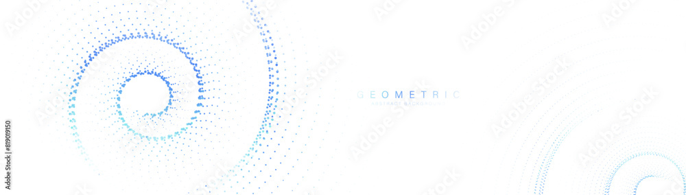 Aufkleber Abstract background with white, and blue geometric circles and particle lines. Modern minimal trendy lines pattern horizontal. Vector illustration