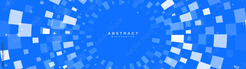 Poster abstract white and blue modern square shape with halftone. futuristic digital hi-technology banner. 