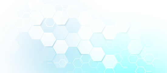 Abstract blue and white hexagon background. Futuristic digital hi-technology banner. Healthcare background. Vector illustration