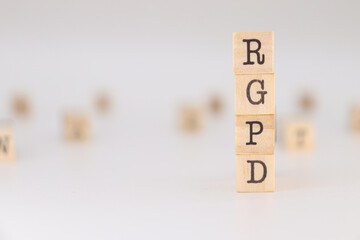 RGPD Acronym. Concept of General Data Protection Regulation written on wooden cubes isolated on...