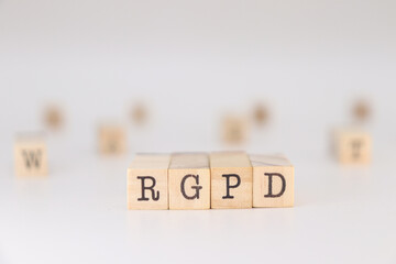 RGPD Acronym. Concept of General Data Protection Regulation written on wooden cubes isolated on whitebackground.