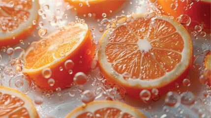 Ripe halves of oranges on a white background pattern. Orange slices. Juicy halves of tangerines and oranges. Design of orange juice, dessert, citrus background. Juicy citruses background.