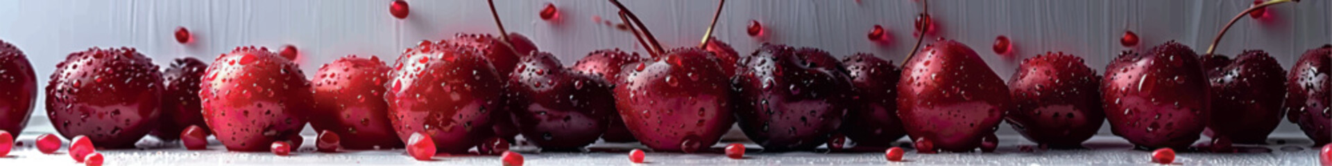 Juicy cherries. Red cherries on a white background for banner, cover, label. Ripe cherry. Cherry juice, jam, dessert. Berry background. Fruit background.