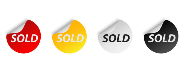 Modern sold sticker. Sign for shopping, marketing, advertisement, banner and web. Vector illustration.