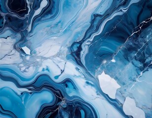 Obraz premium Striking abstract image featuring swirls of blue and white, reminiscent of marble stone with rich details and a glossy finish. AI Generation