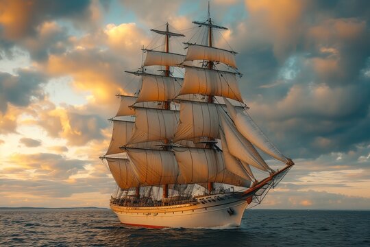 Historical Clipper Ship A vintage clipper ship under sail, representing the elegance and speed of 19th-century sailing vessels