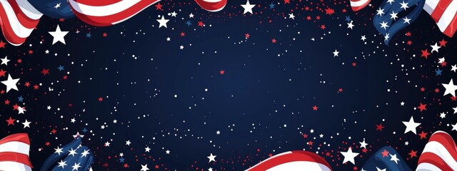 Flat american flag frames on navy background stars and more decorative items copy space for text