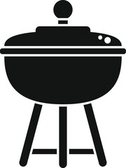 Black charcoal bbq grill silhouette icon with simple design for summer outdoor grilling and cooking, perfect for picnic, party, and leisure activities in the backyard