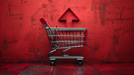 Shopping growth: symbolic shopping cart with arrow pointing up