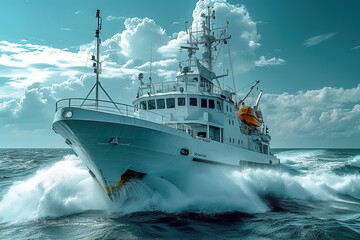 Oceanographic Research Vessel A specialized vessel equipped for oceanographic research, showcasing marine science exploration