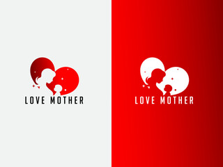 Mother care with love. Mother loves her baby. Mother's Day. Mother care logo with love shape. Colorful. Red gradient. Love. Icon. Premium template.