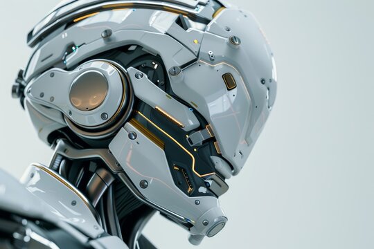 Prototipo de robot con armadura blanca aislado, droide de asistencia humana, androide con inteligencia artificial 