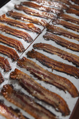 Freshly cooked crispy bacon strips