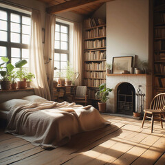 Obraz premium 植物と棚があるアンティークな部屋-G