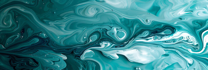 Obraz premium Aquamarine liquid paint background with swirling fluid patterns.