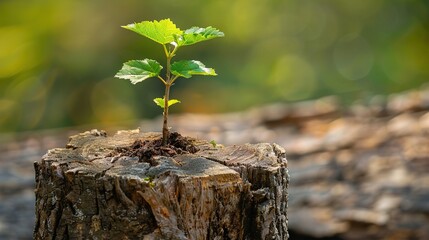 Young tree emerging from old tree stump - 
