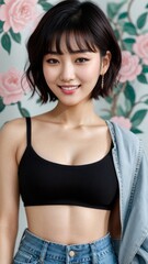 Photo Portrait of a Beautiful Asian Female in crop top