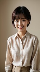 Photo Portrait of a Beautiful Asian Female in linen shirt