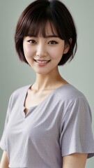 Photo Portrait of a Beautiful Asian Female in linen shirt
