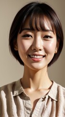 Photo Portrait of a Beautiful Asian Female in linen shirt