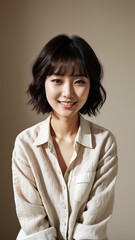 Photo Portrait of a Beautiful Asian Female in linen shirt