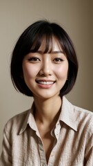 Photo Portrait of a Beautiful Asian Female in linen shirt