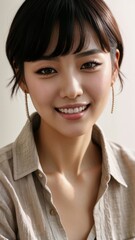 Photo Portrait of a Beautiful Asian Female in linen shirt
