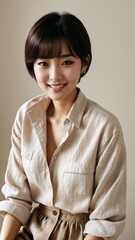 Photo Portrait of a Beautiful Asian Female in linen shirt