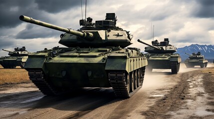 Military equipment, tanks close-up. Concept: war and armed conflicts, illustration of the actions of soldiers and tank crews