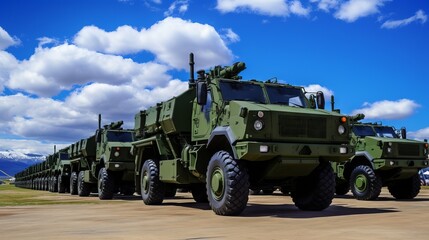 A military truck against the background of an explosion, moving along a dusty road.
Concept: Military operations, equipment, combat operations, the power and strength of the army, transportation of eq