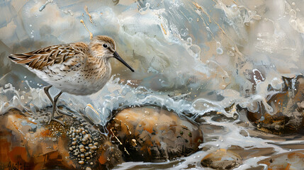 Dunlin - young bird at a seashore on the autumn migration way
