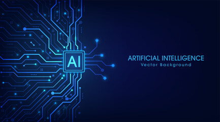Artificial intelligence abstract background, AI chipset on circuit board. Technology concept design, Machine learning and generate by chip, Vector illustration for banner and web template.