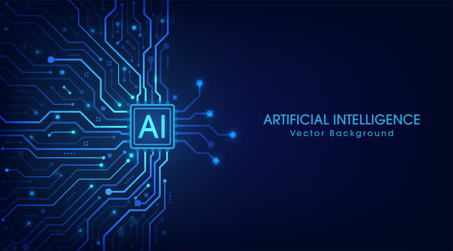 Artificial intelligence abstract background, AI chipset on circuit board. Technology concept design, Machine learning and generate by chip, Vector illustration for banner and web template.