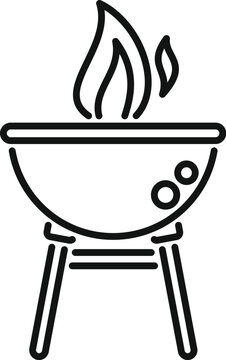 recommend clip art: Simplistic black and white line art of a barbecue grill with flame, ideal for icons and logos