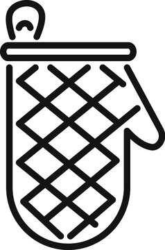 recommend clip art: Kitchenware illustration of a black and white oven mitt line icon for cooking and baking. A simple graphic design outline silhouette of a heatresistant glove. Isolated on a white background