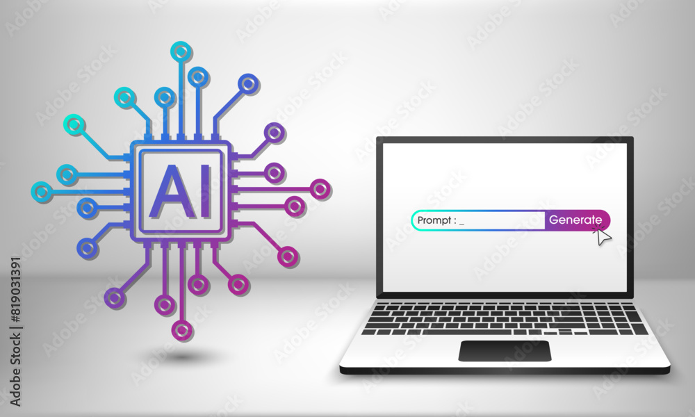 Poster Generative Artificial intelligence technology concept. Generative bot for creating ideas. AI learning by command prompt for generate. Chat with AI. Futuristic abstract background. vector illustration.