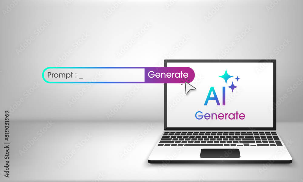 Poster Generative Artificial intelligence technology concept. Generative bot for creating ideas. AI learning by command prompt for generate. Chat with AI. Futuristic abstract background. vector illustration.
